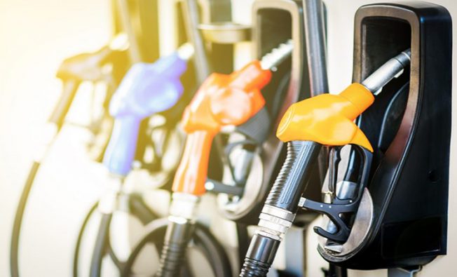 stock image of gas pump nozzles